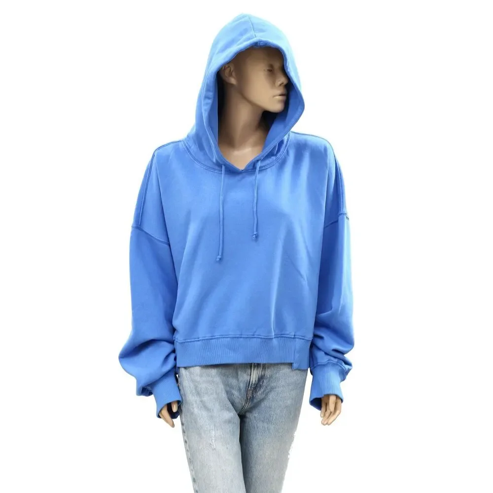 Free People FP Movement Undefeated Hoodie Cropped Top Sweatshirt Blue L 286335